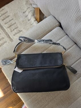Classic Black Leather Crossbody Bag with Gold Hardware